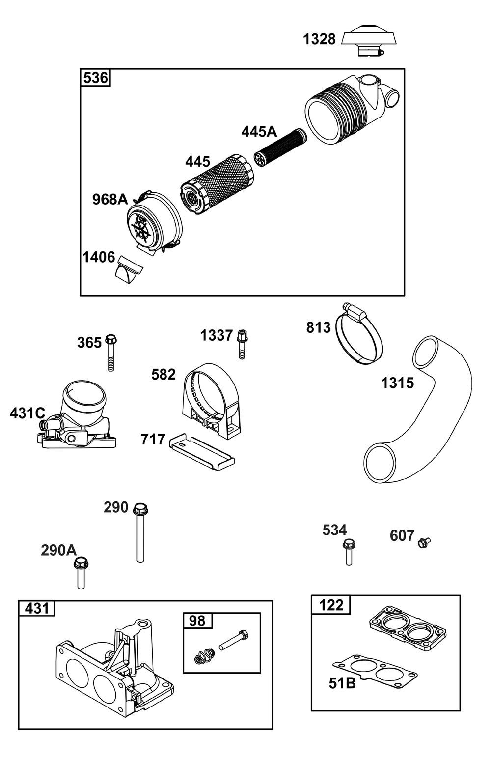 Air Cleaner Group Diagram and Parts List for 613477-0269-J1 400000 - 699999 Briggs and Stratton Engine